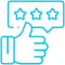 Thumbs up gesture with three-star rating review icon for dental service feedback.